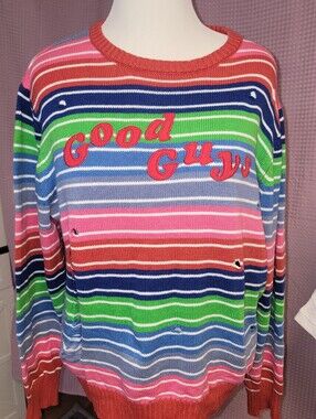 Chucky Good Guys XXL Distressed Striped Halloween Horror Sweater